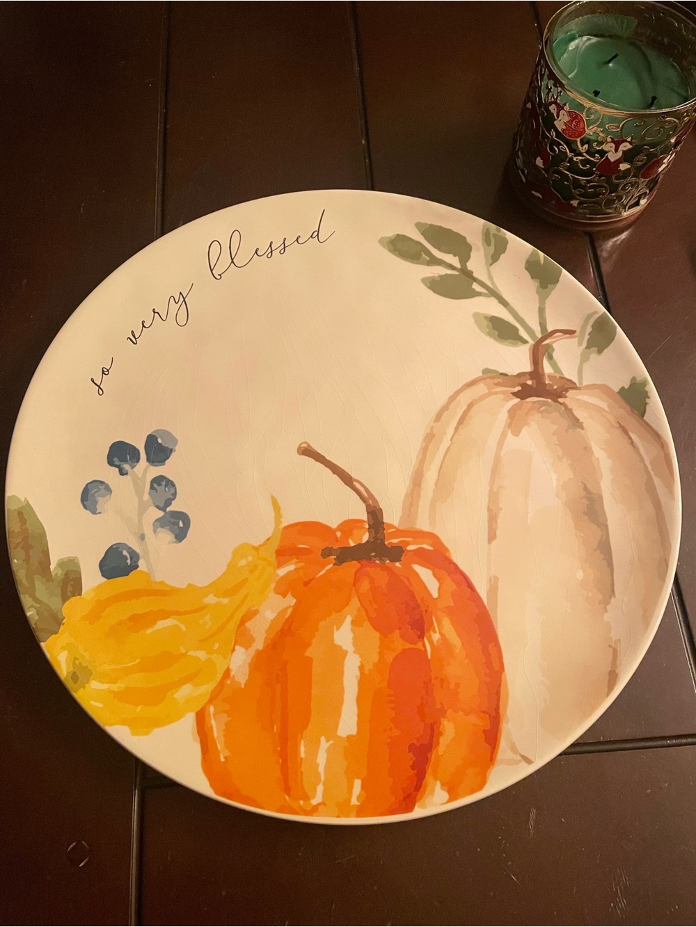 Mud Pie Pumpkin Harvest Round Serving Platter in Cream, Orange, Yellow